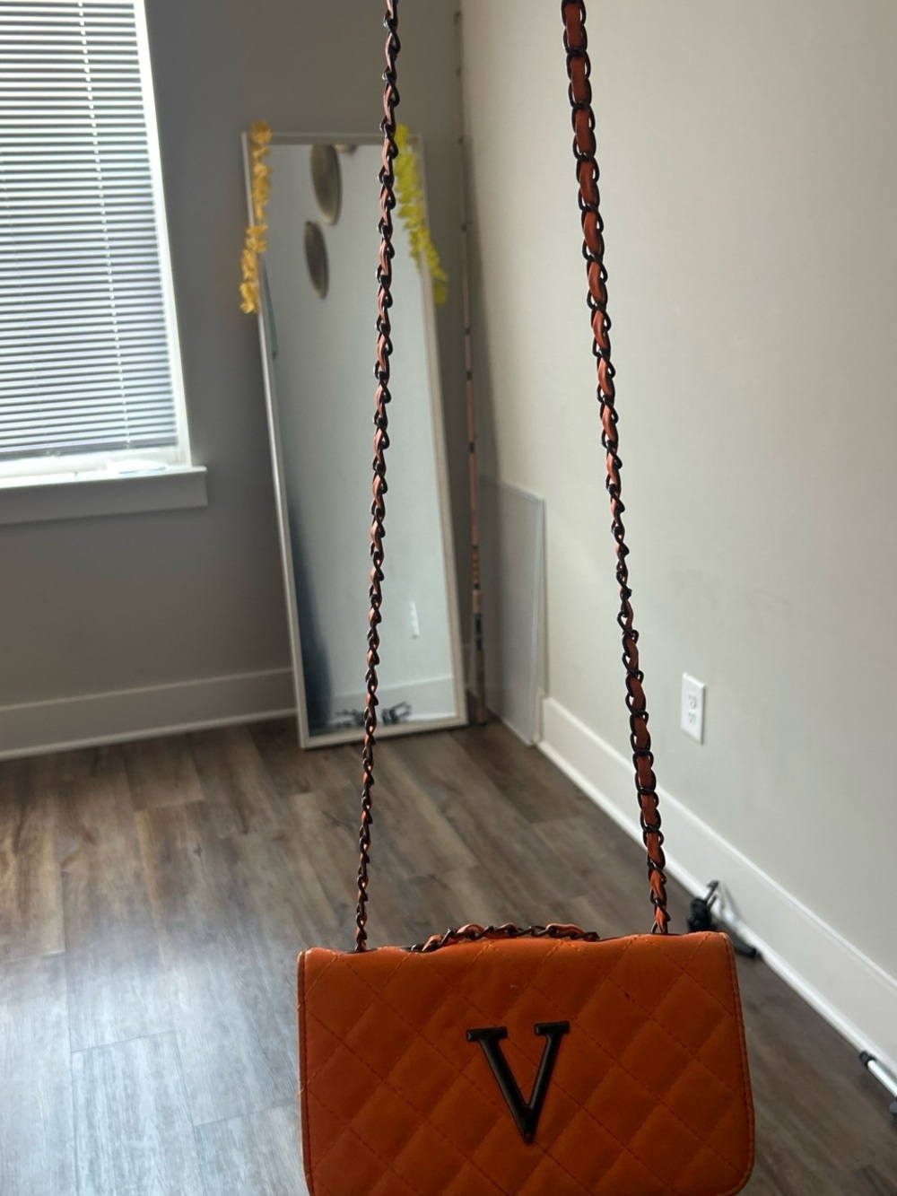V-Logo Quilted Orange Crossbody Bag
